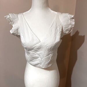 Japna Eyelet Ruffle Crop Top Tie Back White Size XS